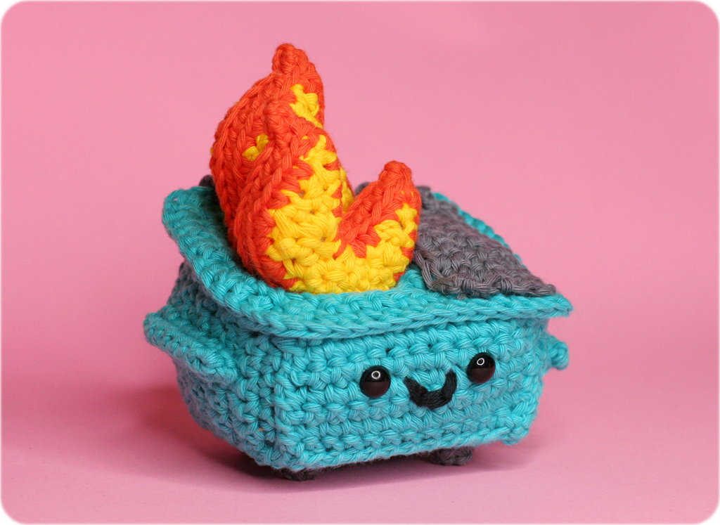 crocheted version of 100% Soft's dumpster fire